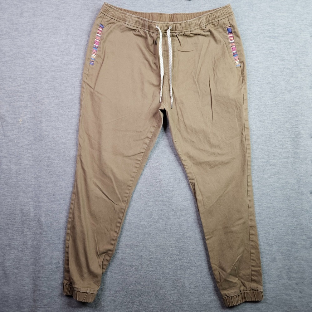 Wowie Jogger Pants Men XL Tan Elastic Waist Drawstring Casual Streetwear